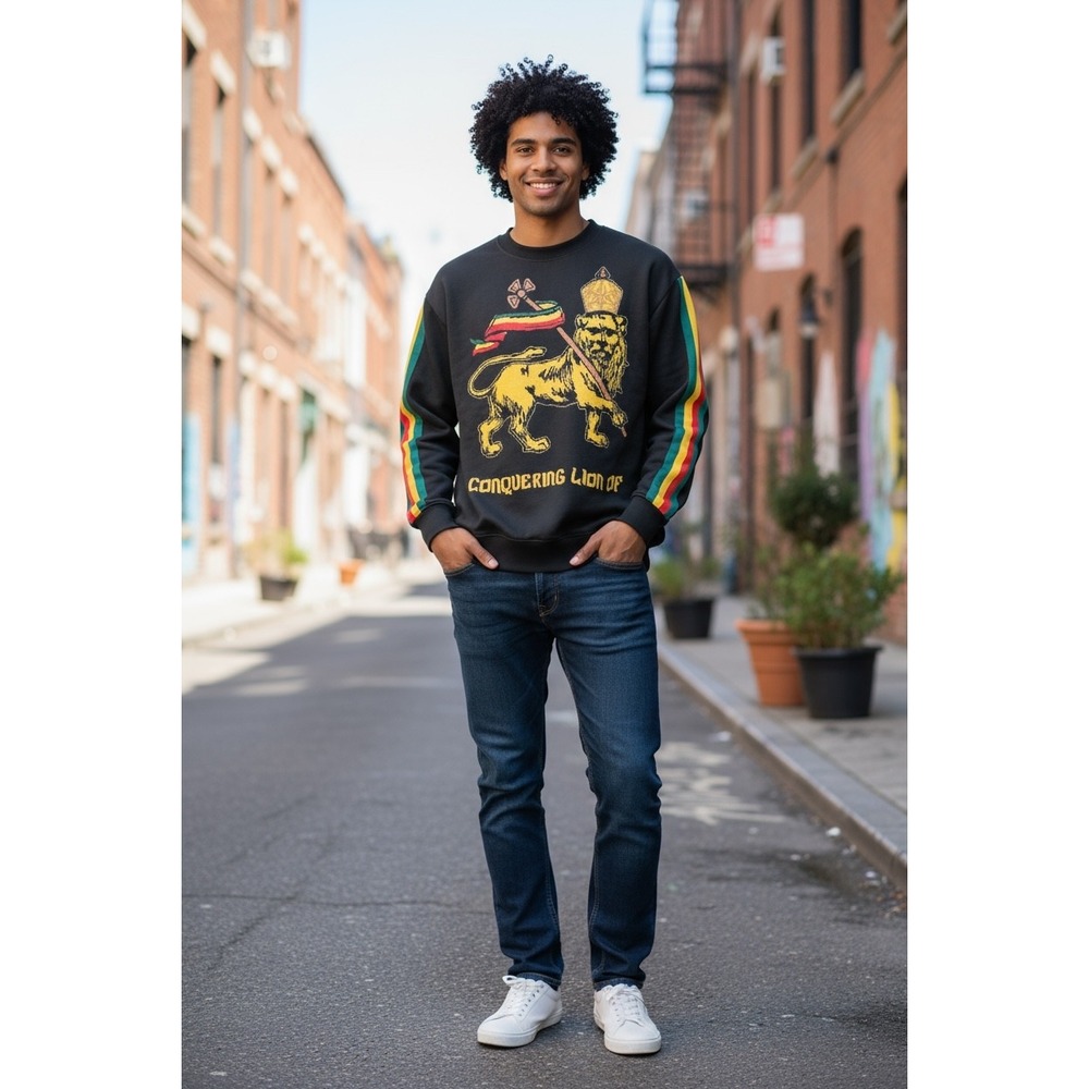 Lion of‎ Judah Pullover Rasta Black Long Sleeve Sz XL EUC